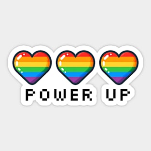 Gay Pride Power Up Video Game Rainbow Hearts Pride Flag LBGT Sticker